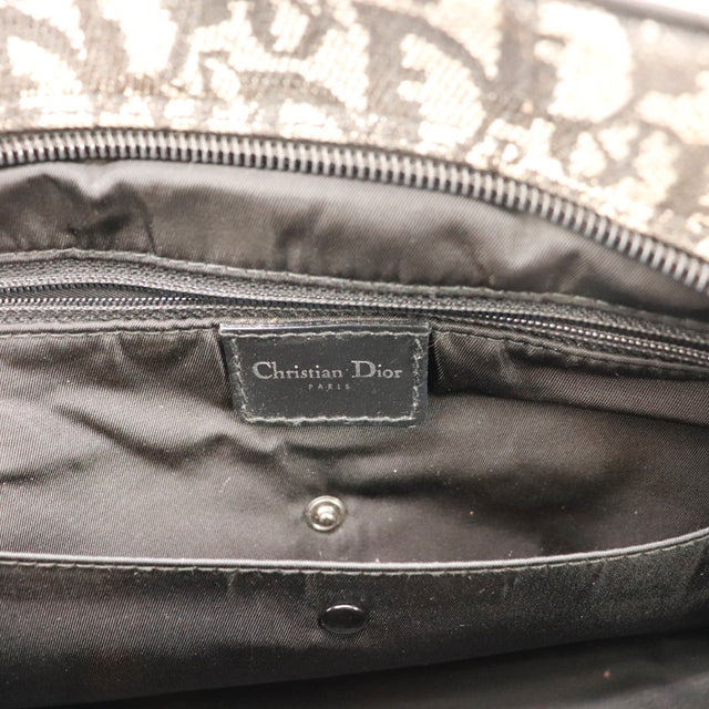 Détail de la toile Christian Dior Double Saddle Bowling toile Trotter noire et grise occasion authentique — AMANA Vintage