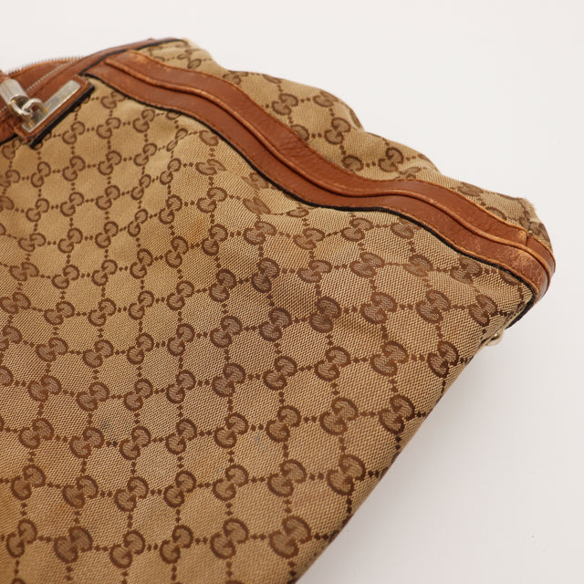Intérieur doublure textile beige Gucci Tote Bag Bella Bamboo occasion — AMANA Vintage
