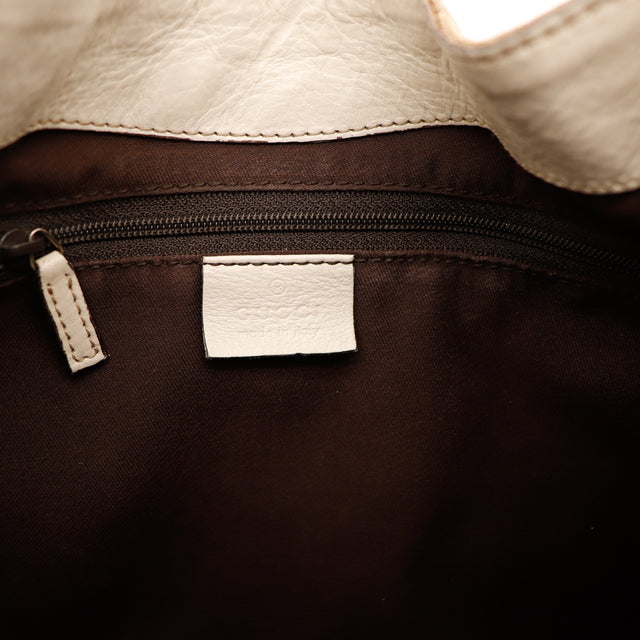 Interieur Gucci Hobo Web doublure marron etiquette cuir blanc ivoire — AMANA Vintage