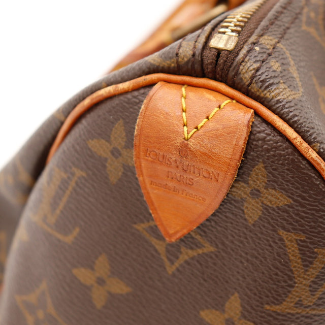 Détail tab vachette Louis Vuitton Paris Made in France Speedy 25 — AMANA Vintage