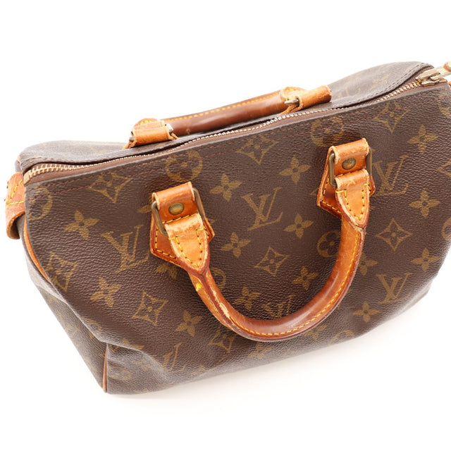 Détail anses cuir vachette patiné Louis Vuitton Speedy 25 — AMANA Vintage