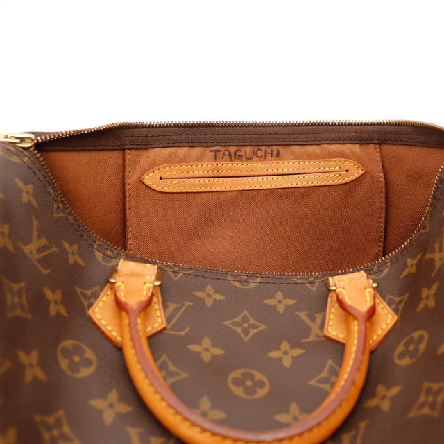 Intérieur Louis Vuitton Speedy 35 doublure textile marron gravure Taguchi — AMANA Vintage