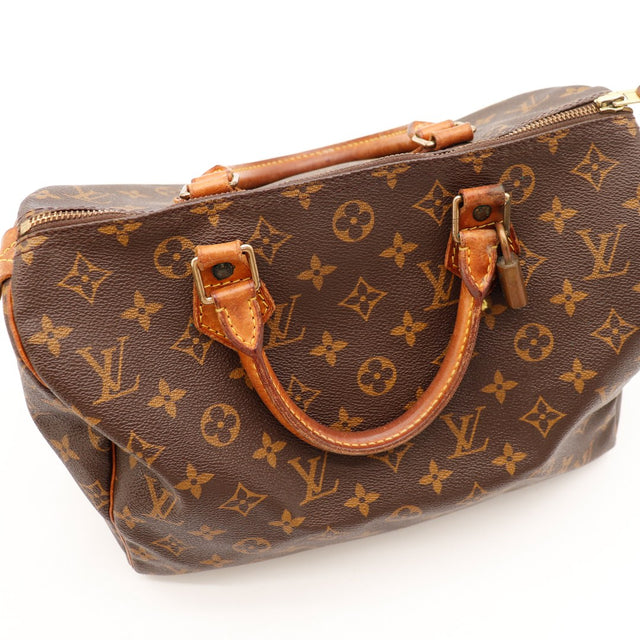 Détail coin supérieur Louis Vuitton Speedy 30 toile Monogram usure — AMANA Vintage