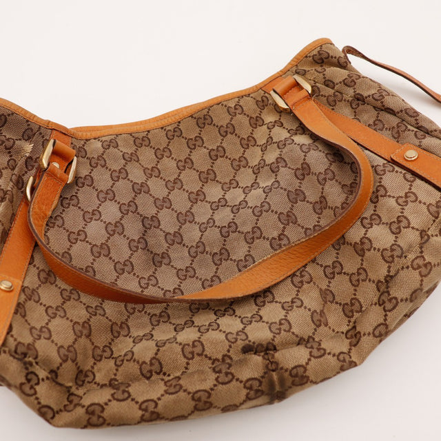 Détail haut du sac Gucci Tote Bag toile monogrammée occasion authentique — AMANA Vintage