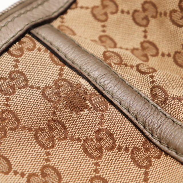 Détail toile monogrammée intérieure Gucci Hobo Bamboo occasion authentique — AMANA Vintage