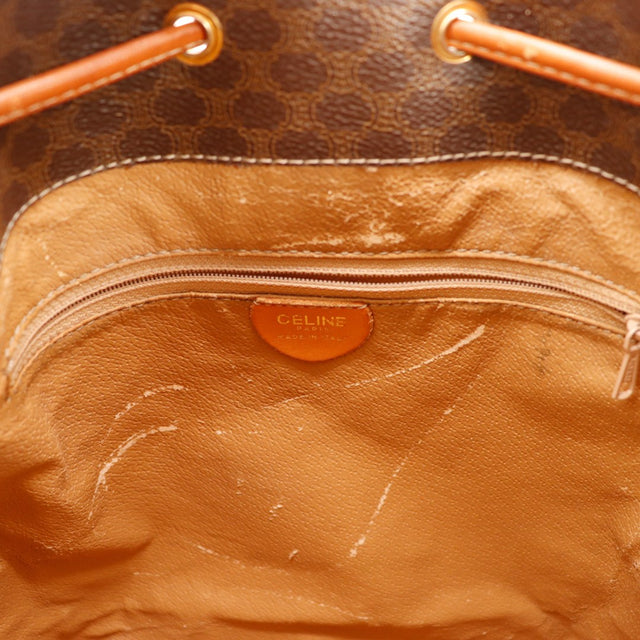 Détail coin inférieur Céline Seau Macadam frottements cuir cognac — AMANA Vintage