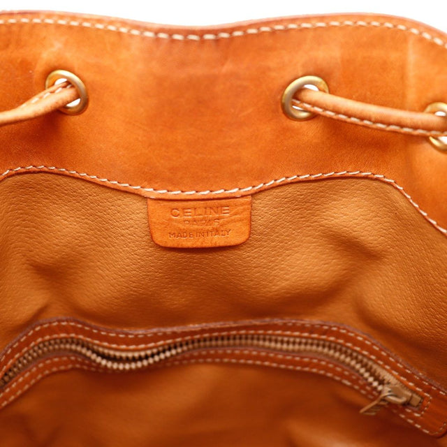 Intérieur cuir cognac Céline Paris Made in Italy Seau Macadam — AMANA Vintage