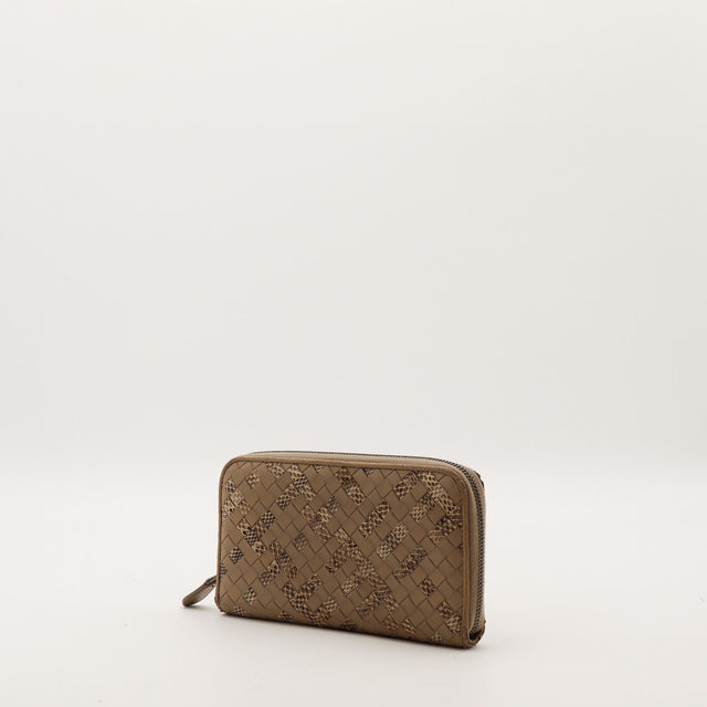 Portefeuille Bottega Veneta cuir tressé fermeture éclair occasion authentique — AMANA Vintage