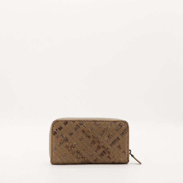 Portefeuille Bottega Veneta cuir tressé façon serpent vue avant occasion authentique — AMANA Vintage