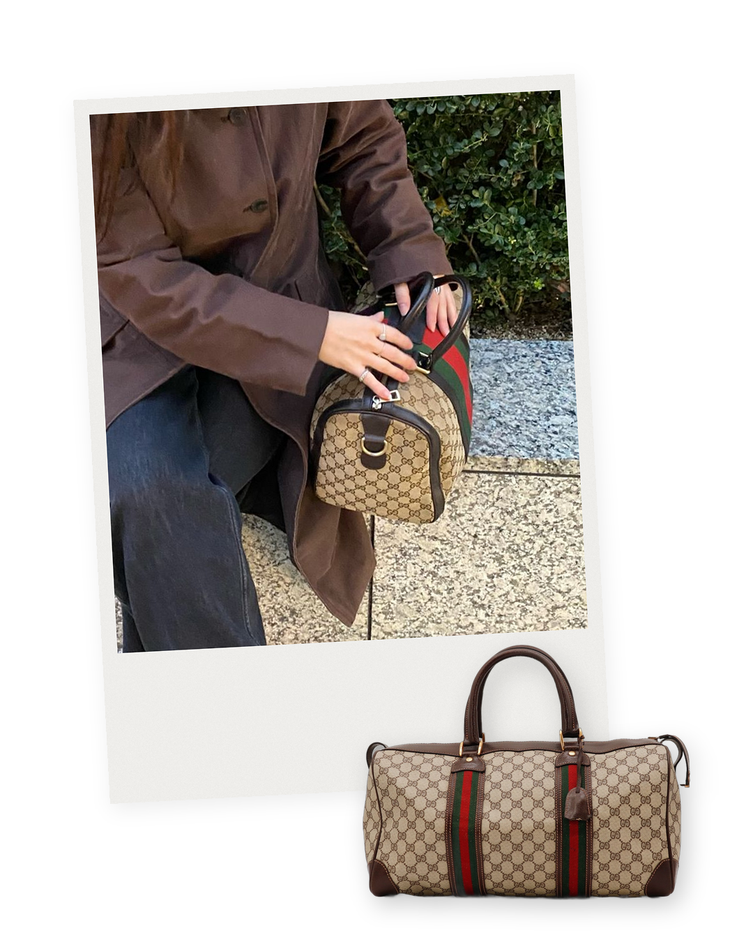 Gucci Boston-tas in GG-canvas met Web-band